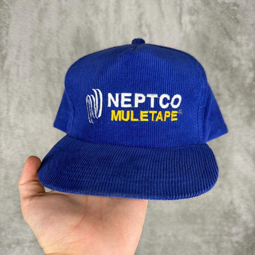 Vtg Neptco Muletape Hat Snapback Blue Corduroy Cord Embroidered Yupoong 80s 90s